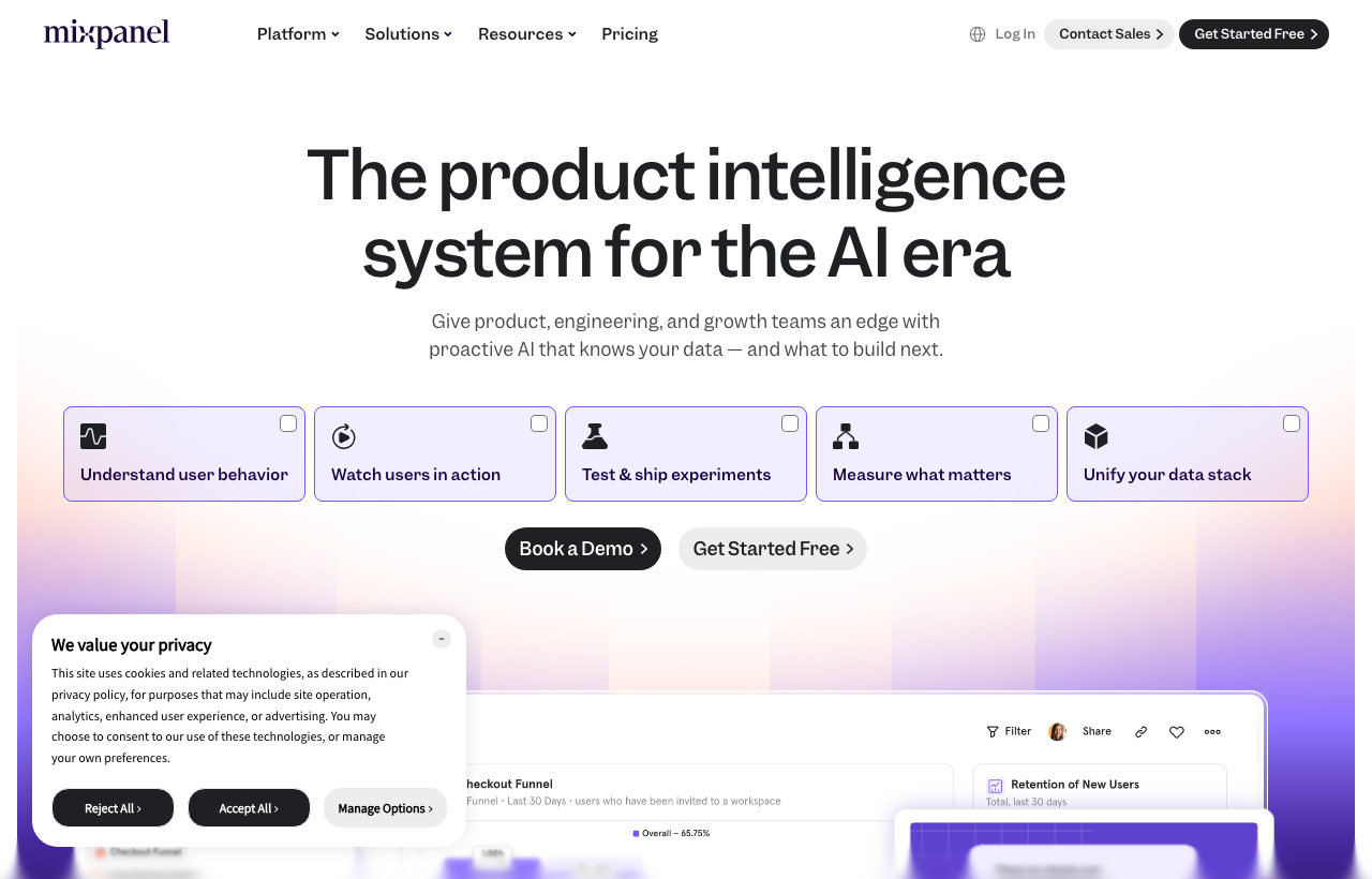 Mixpanel homepage