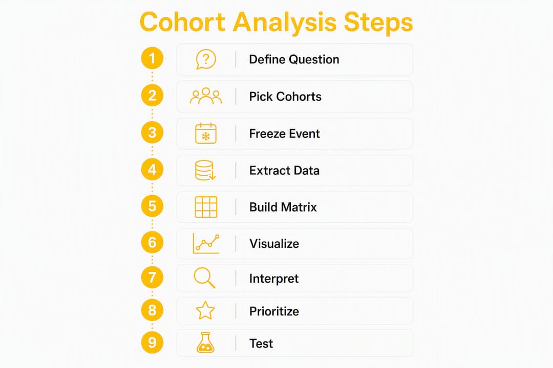 Infographic showing step-by-step SaaS cohort analysis process