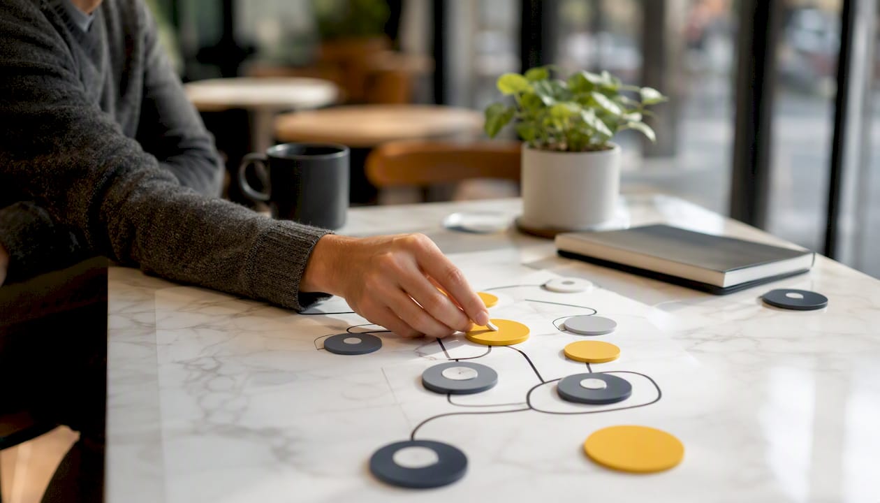 Hands adjusting SaaS customer journey map tokens