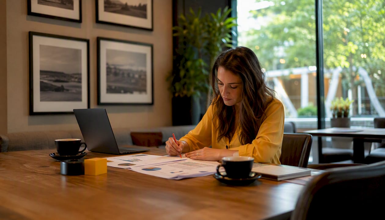 Customer success manager working at desk with monitor