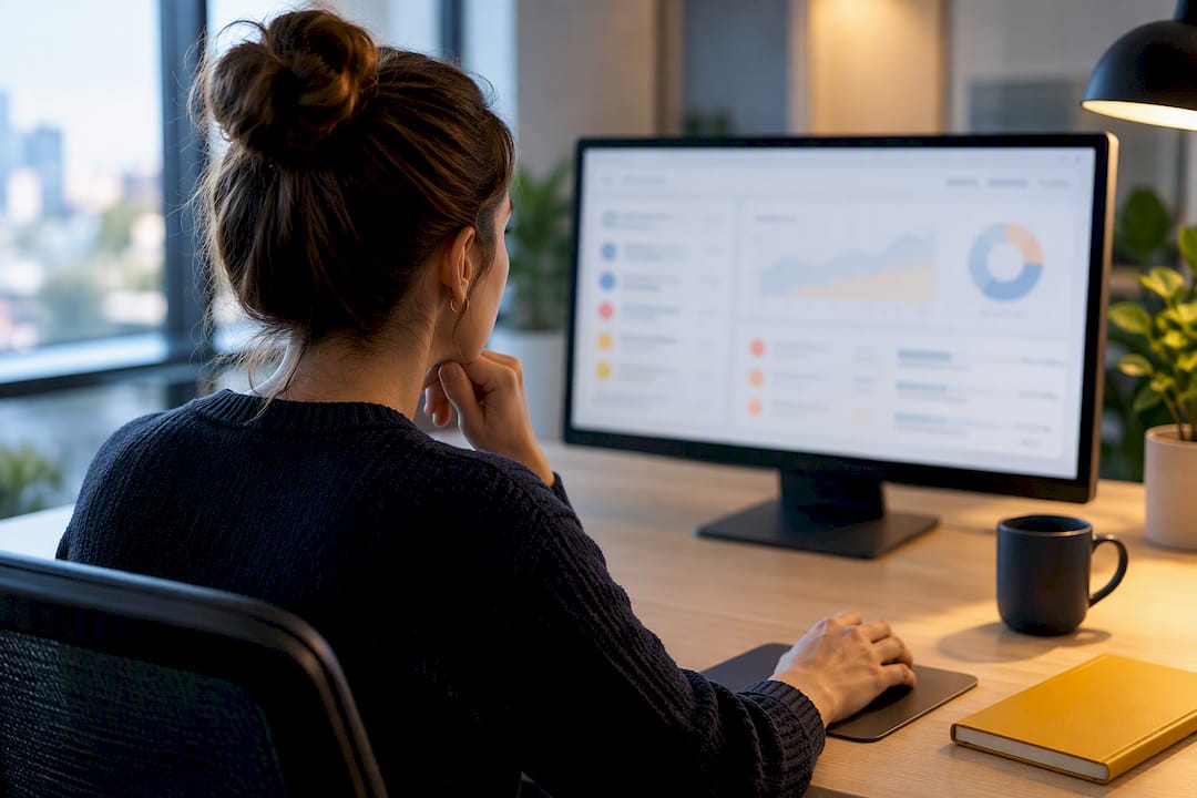 Manager reviewing customer churn risk dashboard