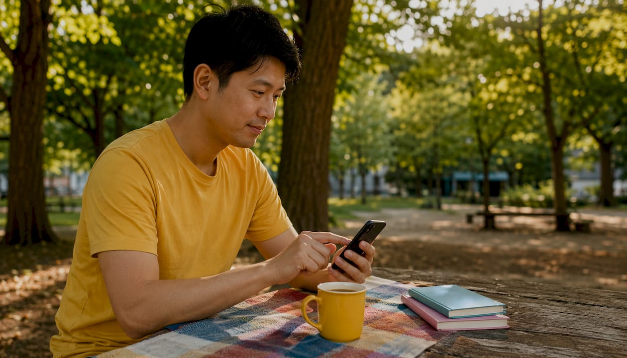 Hands tapping in-app survey on smartphone