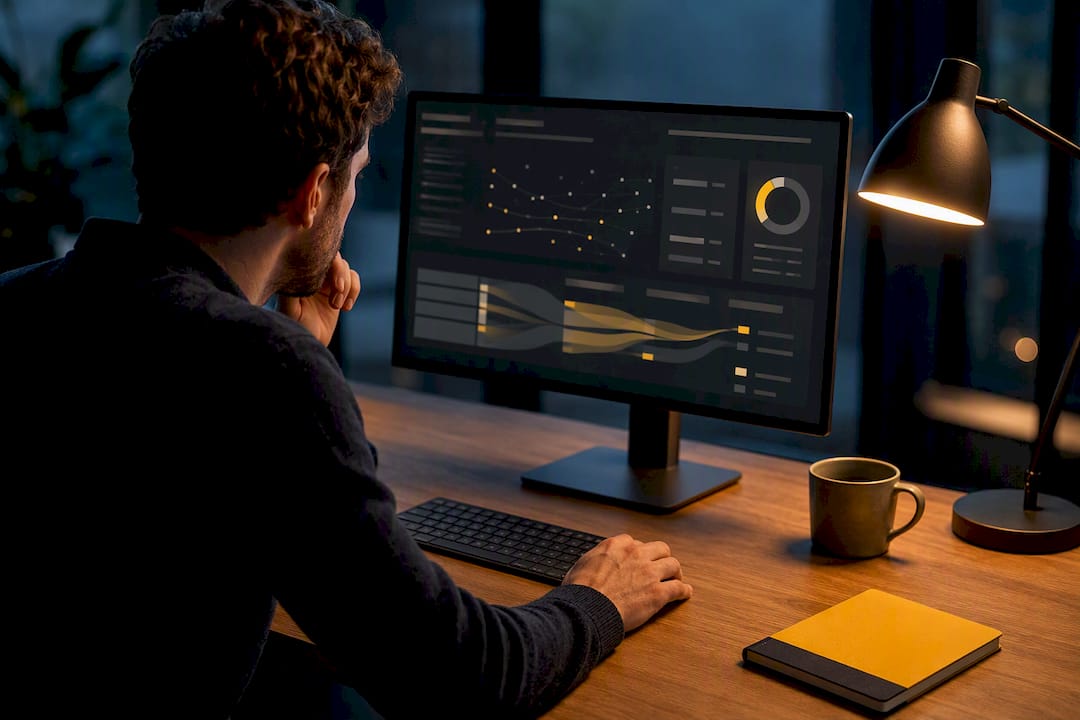 Analyst reviewing SaaS usage analytics dashboard