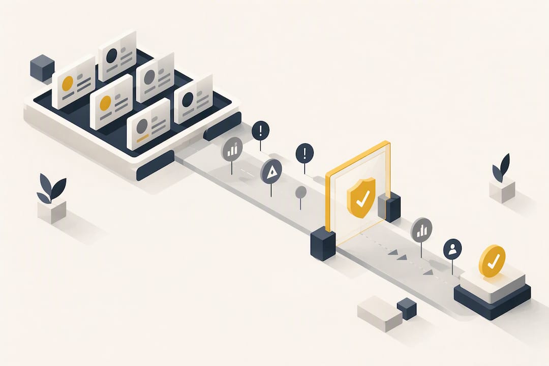 Isometric illustration of explainable renewal risk decisions