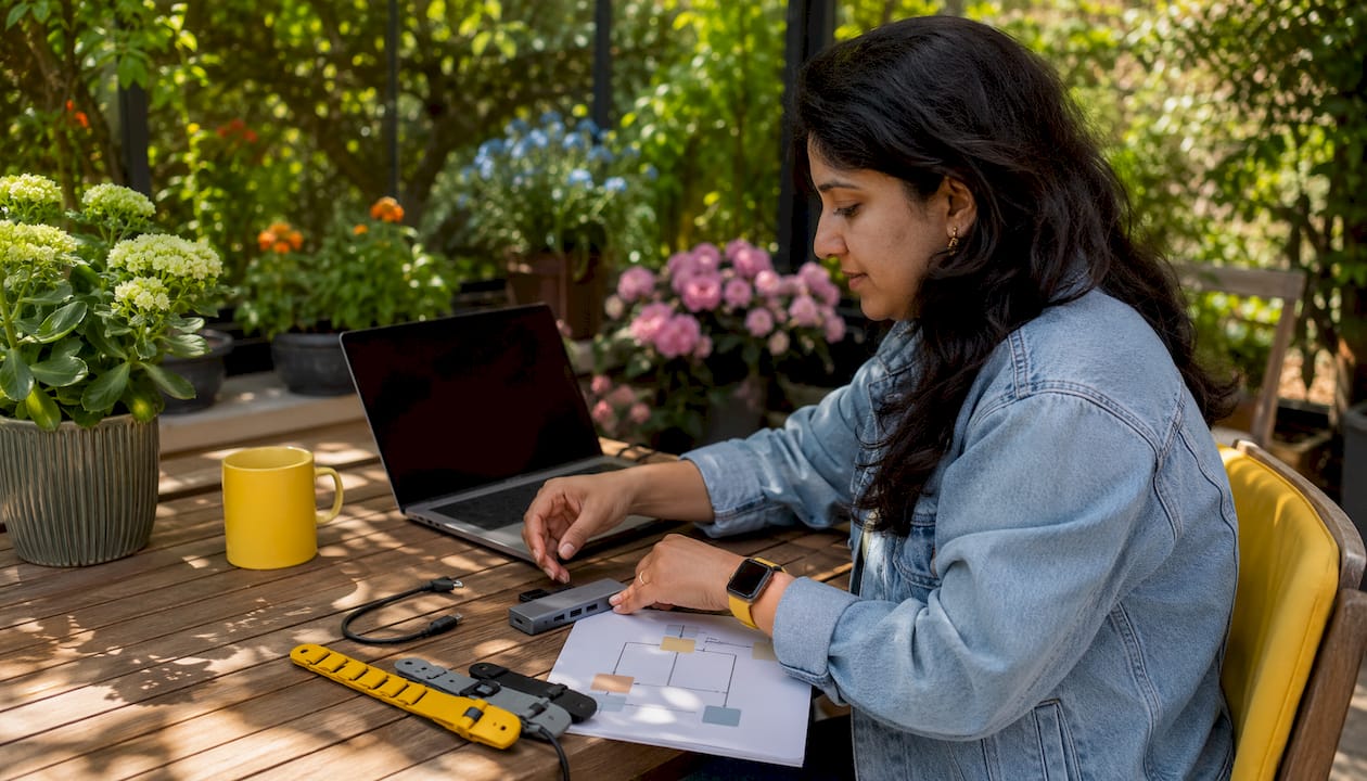 Hands setting up onboarding tech in co-working space