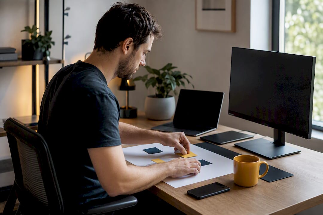 Hands setting up customer alerts on desk