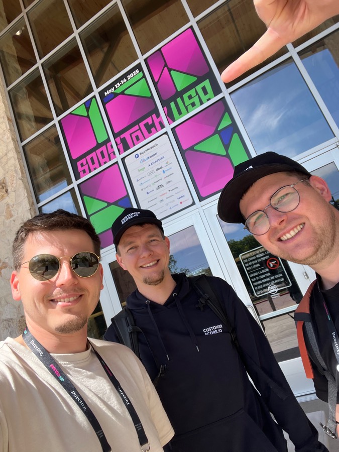 Three of the team checking the venue before SaaStock USA